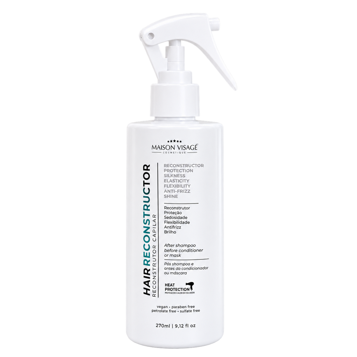 Maison Visage Hair Reconstructor 270ml, frasco inteiro em formato quadrado
